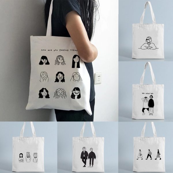 Girl-Print-Canvas-Shopping-Tote-Bag-Gift-for-Student-Friend-Reusable-Shopper-Bag-Women-Fashion-Travel